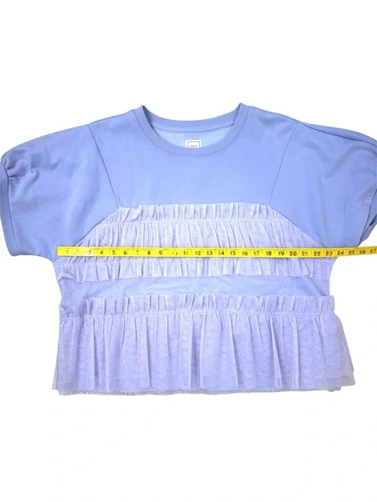 NWT, Maeve Short-Sleeve Smocked Ruffled Sweatshirt Lilac Size Medium - Picture 4 of 7